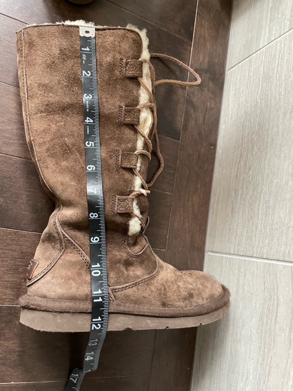 UGG Whitley Tall Brown Leather Suede Sheepskin Lined Boots Women’s Size 5 - Picture 11 of 13